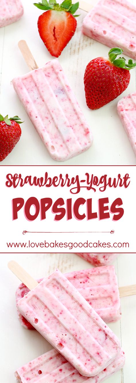 Keep cool this summer with these Strawberry-Yogurt Popsicles - they only have 2 ingredients and they're healthy! Popsicle Recipes Strawberry, Strawberries And Cream Popsicles, Creamy Strawberry Popsicles, Strawberry Yogurt Popsicles For Kids, Strawberry Yogurt Popsicles, Healthy Popsicles, Yogurt Popsicles, Resep Salad, Homemade Popsicles