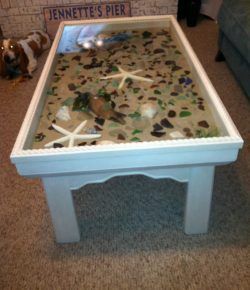 Build your own seashell table – Your Projects@OBN Seashell Table, Craft Table Display, Shadow Box Table, Wood Resin Table, Display Coffee Table, Stella Marina, Shell Crafts Diy, Resin Furniture, Diy Coffee Table