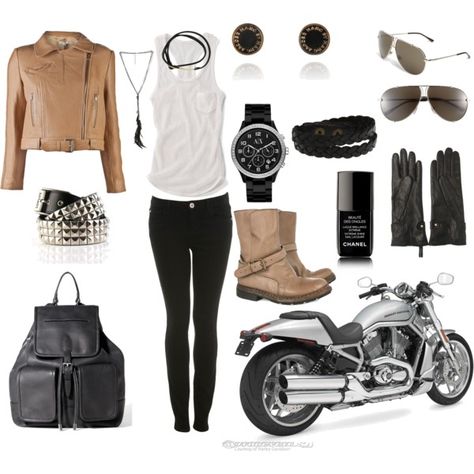 the perfect biker-chick outfit! Classy Biker Chick Outfit, Summer Motorcycle Outfits For Women, Biker Chic Fashion, Jazzy Outfits, Womens Motorcycle Fashion, Motorcycle Riding Outfits, Biker Chick Style, Biker Chick Outfit, Bike Outfit