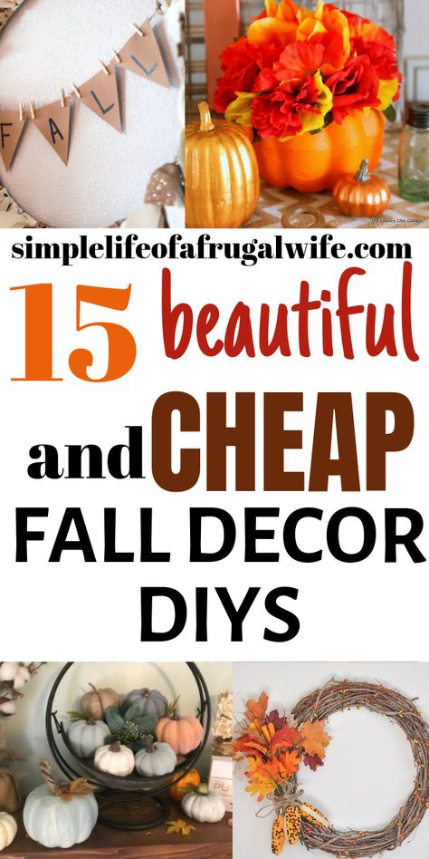 Fall decorating on a budget. Affordable and cheap Fall DIYs. Make these autumn decorations for your home. Frugal Fall Decor, Trendy Cheap Fall T-shirt, Cheap Fall, Cheap Fall Decor, Frugal Decor, Easy Cheap, Cheap Eats, Frugal Living Tips, Household Cleaning Tips