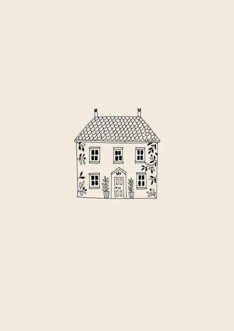 Home Drawing Aesthetic, Cottage Sketch Drawings, Cute Cottage House Drawing, House Line Illustration, Tattoo Of House, Cottage Tattoo Ideas, Home Aesthetic Drawing, House Drawing Aesthetic, Casa Dibujo Aesthetic