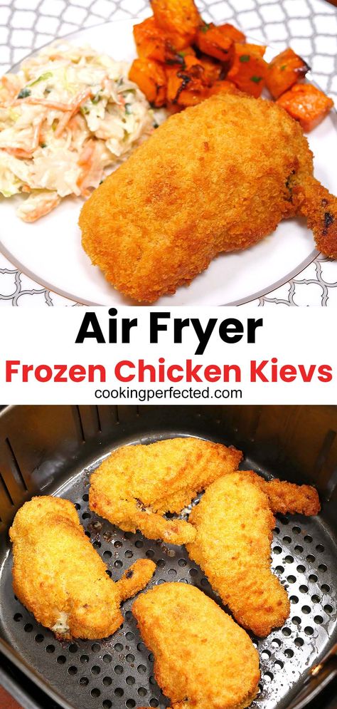 Air Fryer Chicken Kiev Recipe, Chicken Kiev In Air Fryer, Air Fryer Chicken Kiev, Baking Frozen Chicken, Power Air Fryer Recipes, Chicken Kiev Recipe, Frozen Chicken Recipes, Chicken Kiev, Cooking Frozen Chicken