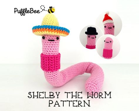 Crochet plushies Labyrinth Worm Crochet Pattern, Crochet Worm Free Pattern, Weird Crochet Projects, Weird Crochet Patterns, Crochet Worm, Worm Crochet Pattern, Weird Crochet, Crochet Ocean Animals, Mini Crochet Animals