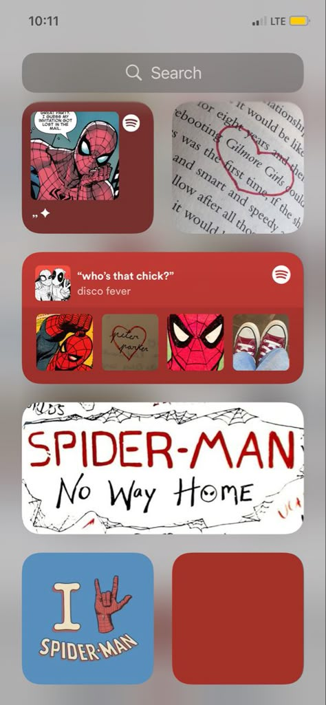 Pretty Homescreen Ideas, Iphone 12 Widget Layout, Spider Man Ios 16, Spider Man Themed Phone Layout, Marvel Phone Layout, Spider Man Iphone Layout, Spiderman Iphone Layout, Homescreen Layout Spiderman, Spider Man Homescreen Layout