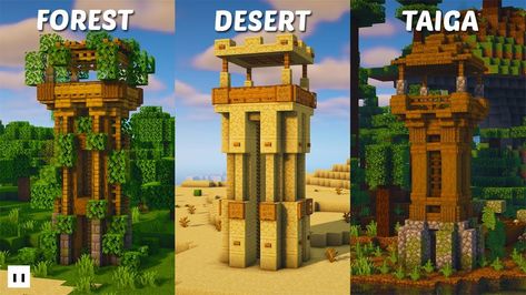 Minecraft : How to Build Towers in Different Biomes | Small & Simple - YouTube Minecraft Wooden Watch Tower, Small Watch Tower Minecraft, Archer Tower Minecraft, Fire Watch Tower Minecraft, Minecraft Defence Tower, Minecraft Wooden Tower, Spruce Tower Minecraft, Minecraft Outpost Tower, Minecraft Watchtower Simple