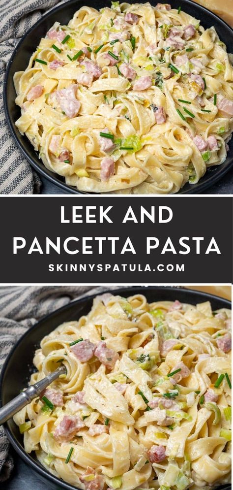 Leek Bacon Pasta, Leek And Pancetta Pasta, Leek And Pasta Recipe, Leek Recipes Pasta, Mac And Cheese With Leeks And Pancetta, Sausage Leek Pasta, Leek And Bacon Linguine, Ham And Leek Recipes, Leek And Bacon Pasta