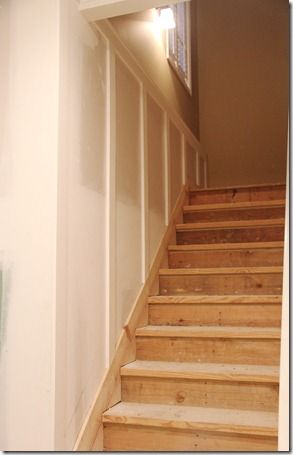 Stairs Board And Batten, Board And Batten Stairwell, Staircase Room, Stairwell Makeover, Stairs Remodeling, Basement Stairway, Basement Stairs Remodel, Stairway Walls, Basement Stairs Ideas