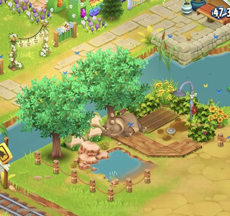 Hayday Sanctuary Design, Hay Day Sanctuary Design, Hayday Animal Design, Hayday Decoration Ideas, Hayday Town Design, Hay Day Farm Design, Elephant Habitat, Sanctuary Decor, Minecraft Garden