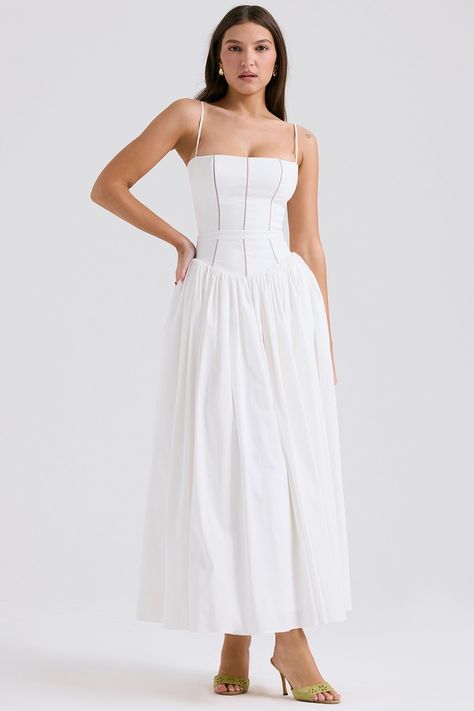 Clothing : Maxi Dresses : 'Ysabella' White Cotton Maxi Sundress White Beach Dresses, Sunny Dress, Backless Midi Dress, White Sundress, Cotton Sundress, Maxi Sundress, White Dress Party, Elegant Dresses For Women, Birthday Party Dress