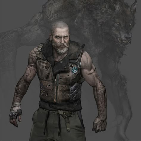 Werewolf Hunter Character Design, World Of Darkness Werewolf, Werewolf The Apocalypse Character Art, Cyberpunk Werewolf, Urban Werewolf, Werewolf Character Art, Werewolf The Apocalypse Art, Werewolf Rpg, Wolf Concept Art