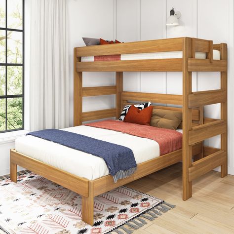 Max and Lily Farmhouse Twin over Queen L Shaped Bunk Bed - Bed Bath & Beyond - 34778620 Queen Bunk Bed, L Shaped Bunk Beds, Queen Bunk Beds, Solid Wood Bunk Beds, Bunk Bed Loft, Twin Over Full Bunk Bed, Bunk Bed With Trundle, Full Bunk Beds, Queen Mattress Size