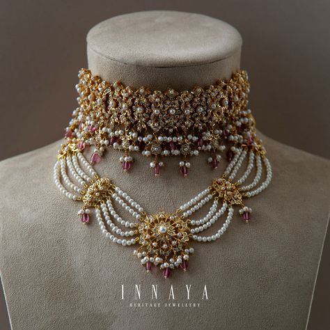 Kundan Pearl Jewellery, Gold Jewelry With Pearls, Gold Plated Choker, Indian Gold Rings, Pearl Choker Necklace Indian, Gold Choker Necklace Set, Gold Bridal Sets, Indian Traditional Jewellery, Gold Pearl Choker