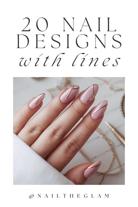 Article about 20 nail designs with lines, featuring minimalist and geometric patterns for a chic, modern look Pink Nails With Gold Lines, Pink Line Art Nails, Nails With Simple Line Design, Gel Liner Nail Designs, Geometric Pattern Nails, Minimal Line Nails, Black Line Work Nails, Nail Line Designs Simple, Line Design Nail Art