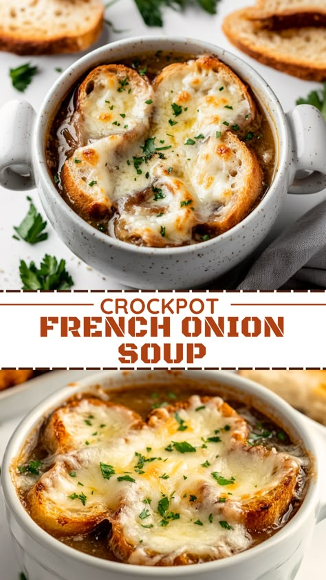 Crockpot French Onion Soup French Onion Soup Crockpot, French Onion Soup Slow Cooker, Onion Soup Crockpot, Cheesy Toast, Crockpot French Onion Soup, Best French Onion Soup, French Soup, Onion Soup Recipe, Novice Chef