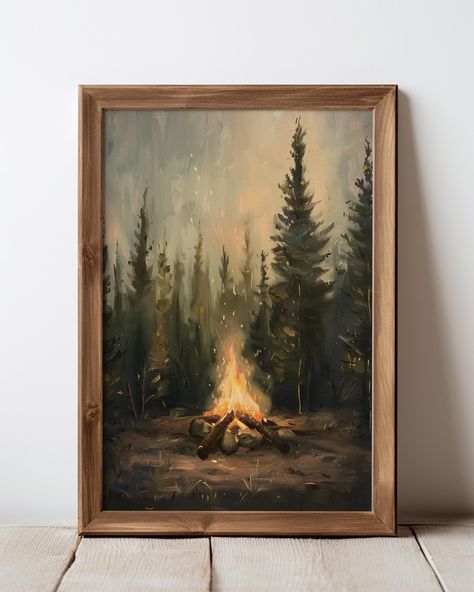 Lodge Wall Decor, Dark Wall Art, Cabin Wall Decor, Hunting Room, Painting Dark, Tree Poster, Vintage Forest, Theme Wall, Wall Decor Vintage