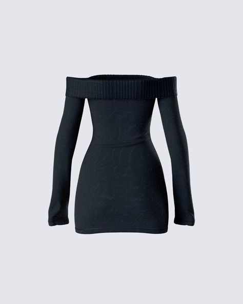 Your fave is back and in all black 😌 With an off shoulder design and bodycon style, this black sweater mini dress is the perfect blend of cozy and chic 🖤 Casual Christmas Dress, Cute Black Dresses Classy, Black Clothes Aesthetic, Black Dress Off Shoulder, Winter Mini Dress, Off Shoulder Dress Black, Black Capsule Wardrobe, Off Shoulder Sweater Dress, Christmas Dress Outfit