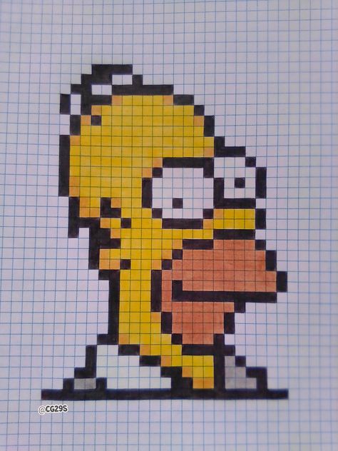 Square Drawing, Easy Disney Drawings, Simpsons Drawings, Graph Paper Drawings, Retro Graphic Design, Easy Pixel Art, Pixel Art Templates, Pixel Drawing, Pixel Art Characters