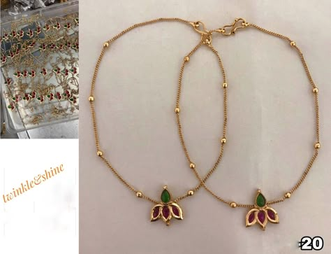 Anklet for ur ethnic and fusion wear and make u look authentic to order this anklet watsapp @9344674150 #ankletcollection#trendinganklet#goldplatedankletcollection Gold Anklets Indian Simple, Gold Anklets Indian, Jhumka Design, Kerala Jewellery, Indian Lotus, Maharashtrian Jewellery, Anklets Indian, Fusion Wear, Anklet Gold