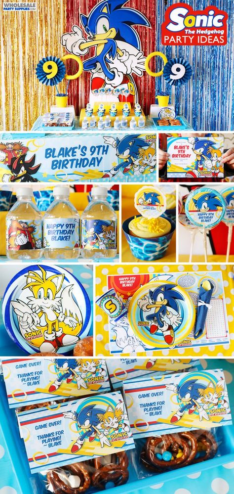 Sonic The Hedgehog Birthday Party Gift Bags, Sonic Tails Birthday Party, Sonic Birthday Decorations Party Ideas, Sonic Party Printables, Sonic Snack Ideas, Sonic Party Favor Ideas, Sonic Party Treats, Sonic The Hedgehog Pool Party, Sonic Birthday Treats