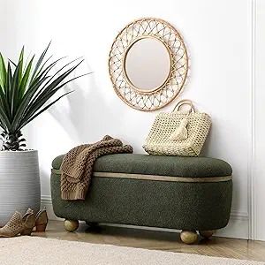 Amazon.com: TEFUNE Oval Bedroom Storage Bench with Oval Solid Wood Legs and Soft Decorative Fabric, Suitable for Entrance Benches, Living Rooms, Corridors, and Bed Ends (Dark green, 43.31" x 15.75" x 17.52") : Home & Kitchen Coffee Table In Living Room, Long Ottoman, End Of Bed Ottoman, Table In Living Room, Upholstered Entryway Bench, Bed Ottoman, Storage Bench With Cushion, Bed Ottoman Bench, Ottoman With Storage