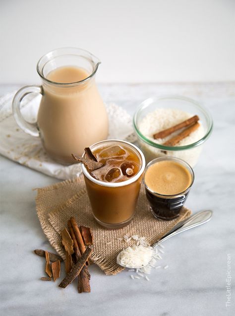 Horchata Latte (horchata con espresso) Horchata Latte, Homemade Horchata, Horchata Recipe, Bean Rice, Coffee Aesthetics, Cinnamon Bark, Best Espresso, Coffee Recipe, Coffee Type