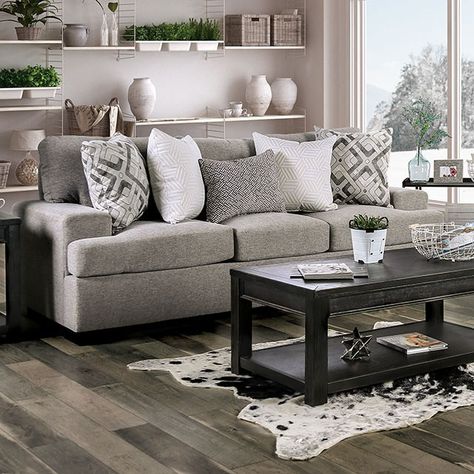 Polly Grey Living Room Sets, Transitional Sofa, Light Gray Sofas, Microfiber Sofa, Grey Couch, Modern Sofa Designs, Living Room Sofa Design, Living Room Collections, Wooden Sofa