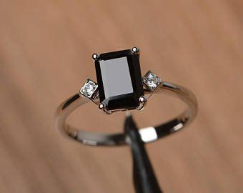 Etsy :: Your place to buy and sell all things handmade Ring Designs Black Stone, Black Gem Ring, Black Spinel Ring, Ring Emerald Cut, Spinel Ring, Ruby Engagement Ring, Black Ring, Ring Emerald, Black Diamond Ring