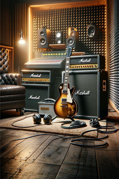 Step into a musician's sanctuary with this pin, showcasing a beautifully crafted Gibson Les Paul paired with a powerful Marshall stack amplifier in a state-of-the-art recording studio! What's your go-to gear for the perfect studio session? Share your studio essentials in the comments! #GibsonLesPaul #MarshallAmps #StudioSessions #RockLegends #GuitarGear #RecordingStudio #MyGuitarLair Guitar Studio, Hidden Passage, Elevator Interior, Marshall Amps, Guitar Amps, Rockabilly Girl, Les Paul Guitars, Heavy Metal Rock, Studio Session