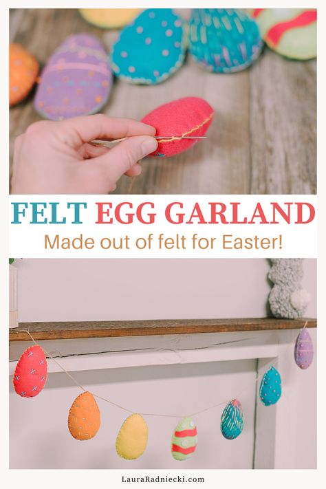 Easter Felt Crafts, Felt Easter Garland, Felt Garland Diy, Easter Garland Diy, Easter Garlands, Easy Easter Decor, Diy Felt Garland, Felt Easter Eggs, Blanket Embroidery