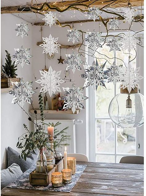 Christmas Snowflakes Decorations, New Year's Party Decorations, Frozen Theme Party, Hanging Garland, Snowflake Decorations, New Year Decor, Silver Christmas, New Years Decorations, Christmas Snowflakes