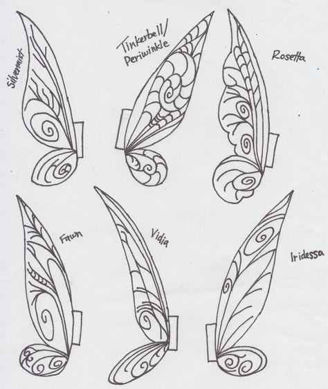 printable fairy wings template | Tinkerbell Clothespin Fairies                                                                                                                                                                                 More Tinkerbell Wings Template, Fairy Wings Tinkerbell, Tinkerbell Wings Drawing, Tinkerbell Wing Tattoo, Tinkerbell Wings Diy, Fairy Wing Art, Tinker Bell Wings Tattoo, Fairy Wing Template, Tinkerbell Wings Tattoo