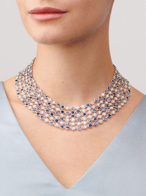 Palmyre - Van Cleef & Arpels Blue Wedding Jewelry Brides, Simple Diamond Jewelry, Dark Blue Jewelry, Royal Blue Jewelry, Van Cleef Necklace, Neck Pieces Jewelry, Van Cleef & Arpels, Diamond Pendants Designs, Drops Of Water