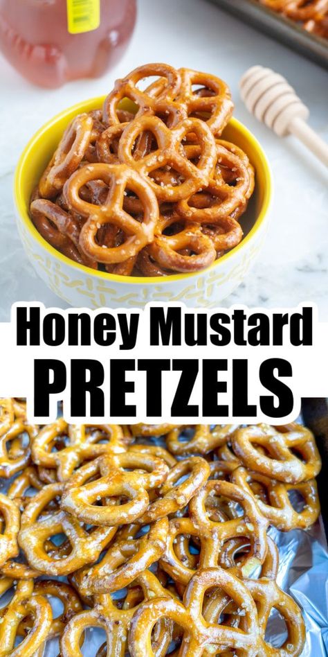 Bowl of pretzels. Homemade Honey Mustard Pretzels, How To Make Pretzels Easy, Mustard Pretzel Dip Recipes, Honey Snacks Easy, Mustard Snacks, Honey Mustard Pretzels Recipe, Mustard Pretzels Recipe, Spicy Pretzel Recipe, Pretzel Seasoning Recipes