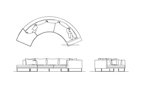 Circular Sofa, AutoCAD Block, Plans+Elevations - Free Cad Floor Plans Circular Sofa, Pool Houses Plans, Circle Sofa, Curved Couch, House Plans Design, Floor Plans House, One Storey House, Elevation Drawing, Courtyard House Plans