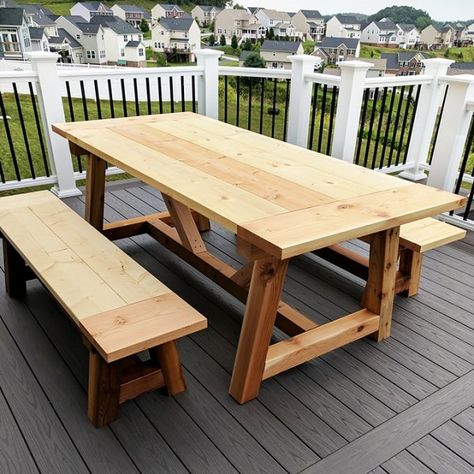 Diy Truss, Truss Beam Table, Truss Table, Outdoor Farmhouse Table, Abby Lawson, Beam Table, Table Construction, Woodworking Projects Table, Farmhouse Table Plans