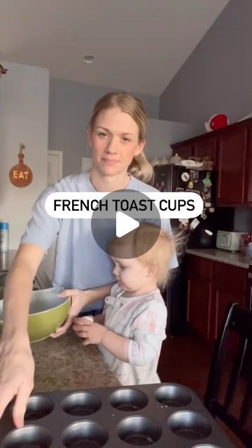 Andrea on Instagram: "Mothers Day Recipe #2   ⭐️Easy French Toast Cups⭐️  1. In a separate bowl add: 5 eggs, 1 cup milk, 3 TBSPS sugar mixed with 2 tsp of cinnamon, 1 tsp vanilla then mix well.  2. Cut 12 slices of bread into cubes and add to your egg mixture. (The crustier bread the better)  3. Spoon into a well greased muffin pan and top with more cinnamon and sugar.   4. Bake at 350 degrees for 25-30 minutes.  5. Enjoy! Top with powdered sugar and syrup!   Ingredients:  5 eggs 1 cup milk 3 TBSPS sugar mixed with 2 tsp of cinnamon  1 tsp vanilla  12 slices of bread (any is good the crustier the better) Powdered sugar  Syrup" Easy Breakfast Recipes For Kids, French Toast Cups, French Muffins, Breakfast For Family Mornings, Easy Breakfast In Muffin Pan, Brunch For Kids, French Toast Muffin Cups, Easy Brunch Recipes For A Crowd, French Toast Cups Muffin Tins