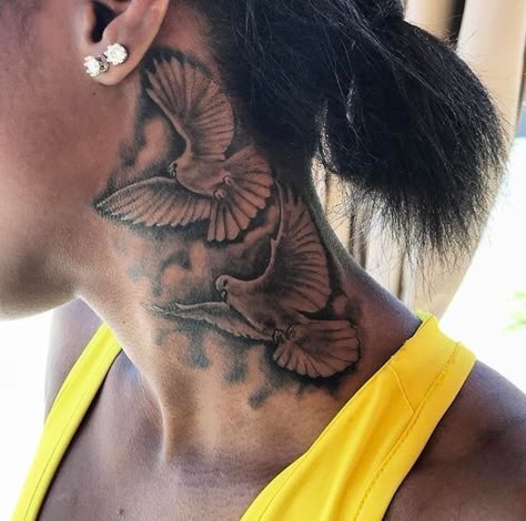 Dove Neck Tattoo, Neck Tattoo Ideas, Girl Neck Tattoos, Side Neck Tattoo, Throat Tattoo, Neck Tattoos Women, Muster Tattoos, Neck Tattoo For Guys, Chest Piece Tattoos