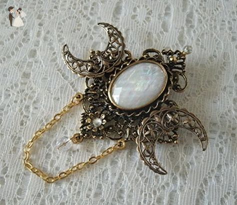 Tudor Jewelry, Cloak Pin, Wicca Jewelry, Moon Brooch, Triple Moon Goddess, Goddess Jewelry, Wiccan Jewelry, Jewelry Brooch, Witch Jewelry