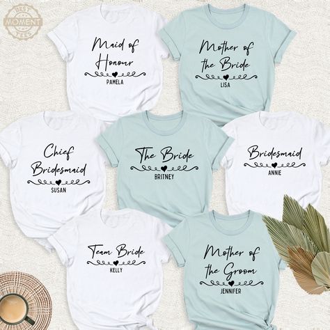 Custom Bride Team Shirt, Personalized Bachelorette Party Tshirt, Bridal Shower Gift Outfit, Bachelorette Squad Shirt Honeymoon Group Tees. Welcome to BestMomentTees! Step into a world of comfort and style with our handmade shirts from the renowned Bella Canvas brand. The solid colors are 100% pure cotton, while the delightful heather colors are a charming blend of 52% cotton and 48% polyester. 🍃 Each shirt is a true labor of love, meticulously created using the innovative DTF printing method. F Bride Crew Shirts, Bridal Shower Tshirt Ideas, Bridal Shower Tshirts Ideas, Bachelorette T Shirt Ideas, Bride Tshirt Ideas, Bridal Shower T Shirts Bachelorette, Bachelorette Tshirt Ideas, Fitted T-shirt For Summer Bachelorette Party, Casual Cotton T-shirt For Bachelorette Party