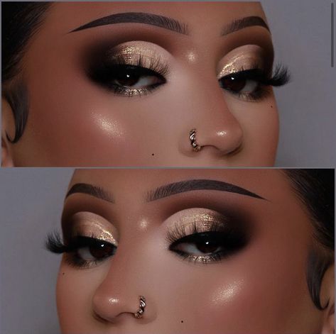 Eye Color Makeup, Elegant Eyeshadow Looks, Brown Dramatic Eye Makeup, Fall Makeup Looks For Brown Eyes Natural, Female Pirate Makeup Ideas, Brown And Gold Eyeshadow, Brown Makeup Ideas, Simple Fall Makeup Looks, Bronze Glam Makeup