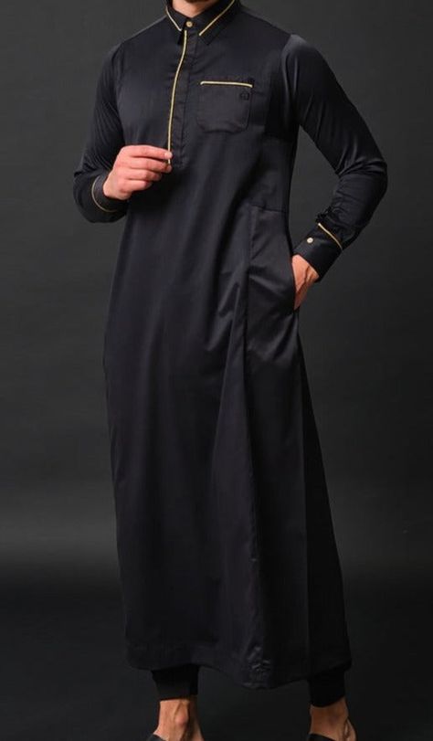 Luxury Elegant Men's Thobe, Formal Black Long Thobe, Muslim Fashion Dress Simple, Luxury Black Festive Thobe, Luxury Black Thobe, Elegant Black Long Thobe, Thobes Men, Muslim Men Clothing, Kaftan For Men