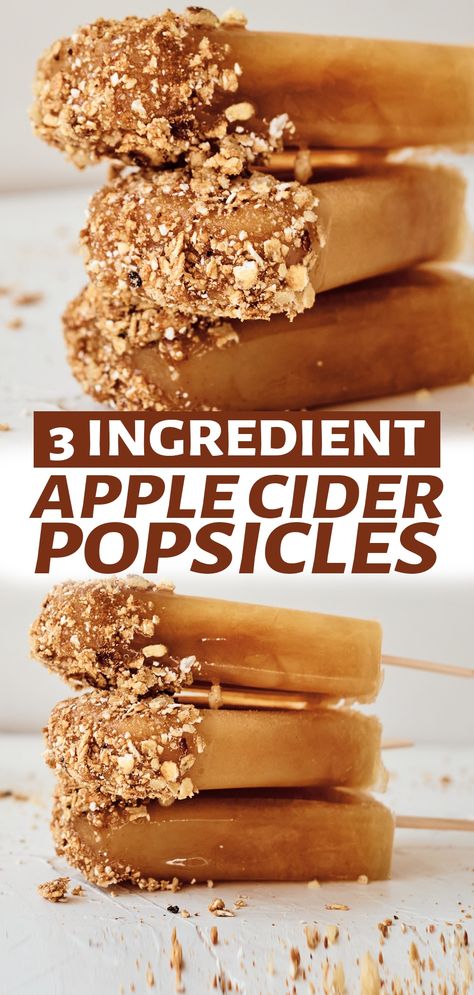 Apple Cider Popsicle, Fall Popsicles, Apple Popsicles, Fruit Popsicle Recipes, Easy Popsicle Recipes, Frozen Apple, Easy Popsicles, Homemade Apple Cider, Healthy Summer Desserts