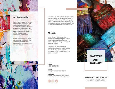 This Brochures template is a great starting point for your next design project. It is professionally designed and will help you deliver your message more effectively. Art Gallery Brochure, Gallery Brochure, Paris Tower, Brochure Ideas, Art Appreciation, Minimal Art, White Photo, Brochure Design, Brochure Template