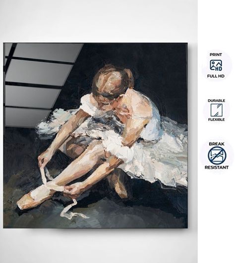 Ballerina tying shoes Glass art Tempered Glass Wall Art, Printed Wall Decor Home Decor,Print glass Wall Hangings Invisible Power, Dancer Artwork, Point Shoe, Ballerina Wall Art, Ballerina Painting, Dancers Art, Ballet Tutu, Pointe Shoes, Paint Print