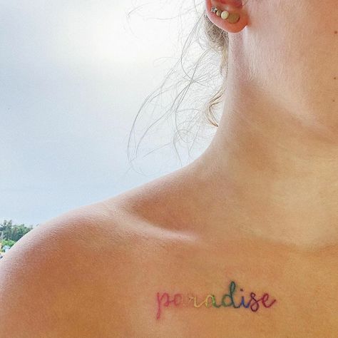 Rainbow Lettering, Paradise Tattoo, Letter Tattoo, Lettering Tattoo, Tattoo Lettering, Jesus Fish Tattoo, Tattoo Quotes, Paradise, Rainbow