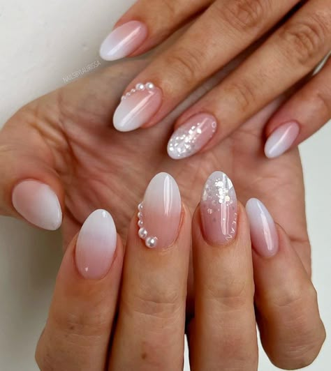 Pearly Chrome, "Peek-A-Boo Florals," & More Wedding Manis For Every Type Of Bride Wedding Gel Nails, Classy Nail Ideas, Nails For Brides, Simple Nail Art Ideas, Elegant Wedding Nails, Simple Wedding Nails, Wedding Nail Designs, Wedding Day Nails, Bridal Nails Designs