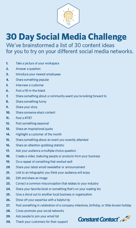 Welcome to our 30 Day Social Media Content Challenge! We’ve brainstormed a list of 30 content ideas for you to try on your different social media networks.Don’t worry. Most of these can be completed in a matter of minutes. We’ve also included helpful examples from other successful small businesses and organizations. Content Challenge, Social Media Challenge, Social Media Challenges, Whatsapp Marketing, Digital Communication, Social Media Planning, Social Media Calendar, Social Media Trends, Social Media Network