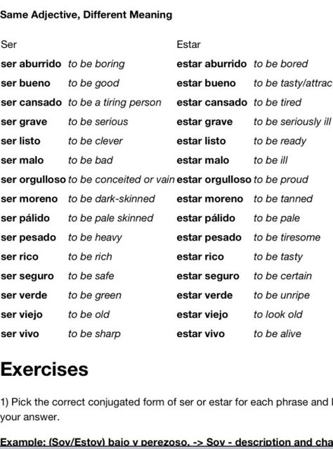 Using some adjectives with ser and estar can completely change the meaning. Take a look! Ser And Estar, Spanish Adjectives, Spanish Help, Spanish Notes, Spanish Practice, Learn To Speak Spanish, Spanish Basics, Learning Spanish Vocabulary, Spanish Worksheets