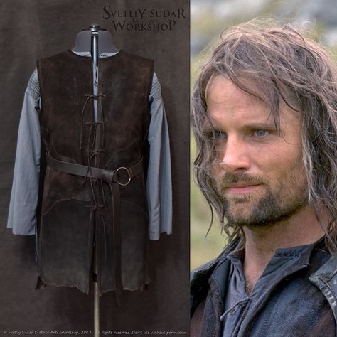 Creating of Aragorn’s costume (replica) Part 1 Aragorn Outfit, Aragorn Cosplay, Hobbit Shirt, Aragorn Costume, Leather Cloak, Lotr Cosplay, Gray Shirt Outfit, Medieval Fantasy Clothing, Larp Inspiration