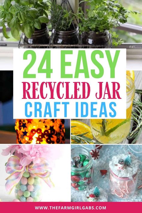 Have a few empty mason jars in your pantry. Get creative and make one of these easy DIY Recycled Glass Jar Crafts. These mason jar craft ideas are a great way to reuse old glass jars and make something new. Try one of these mason jar crafts for your home. Glass Jar Uses, Mason Jar Gifts For Christmas, Jar Gifts For Christmas, Recycle Jars, Upcycled Candle Jars, Reuse Candle, Glass Bottle Diy Projects, Reuse Candle Jars, Upcycle Jars